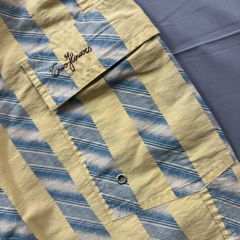 Two Flowers Mens Striped Board Shorts Yellow Blue Made in Italy Size 48 IT 33 US